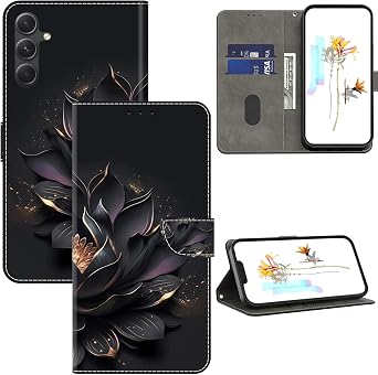 ALILANG for Samsung Galaxy A36 5G/ Galaxy A56 5G Phone Case with Credit Card Holder, Flip Book PU Leather Protective Magnetic Cover for Galaxy A36 Case -Purple Lotus