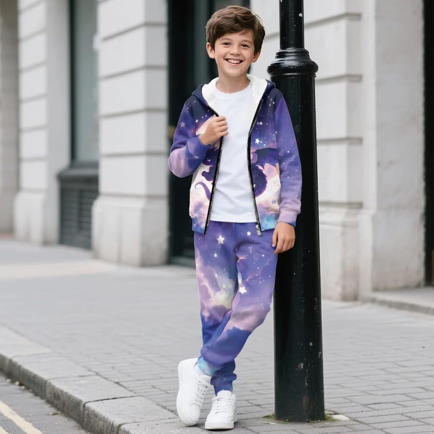 Boys Clothes 2 Piece Long Sleeve Zip up Hoodie Sweatshirt Sweatpants with 3-Pockets