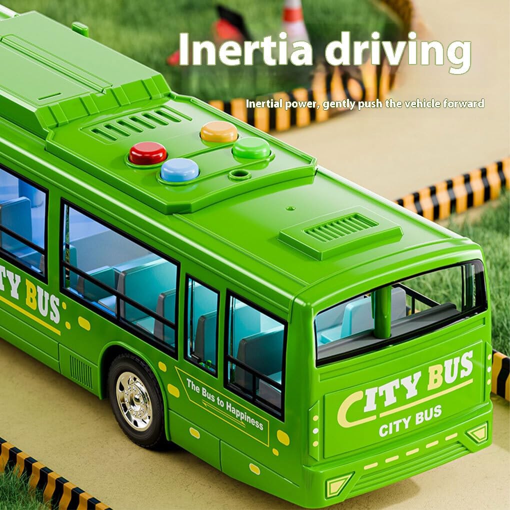 Großer Bus Spielzeug, Realistische Simulation und Geschichtenerzählen, Audiovisueller Selbstfahrender Bus aus Kunststoff, Grün, Für Kinder
