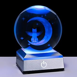 Cat Memorial Gifts, 3D Laser Etched Crystal Ball with Stand, Loss of Cat Sympathy Gift, Pet Memorial Gifts for Cat, Pet Loss Gifts, Pet Remembrance Gift in Memory of Cat, Angel Cat on Moon