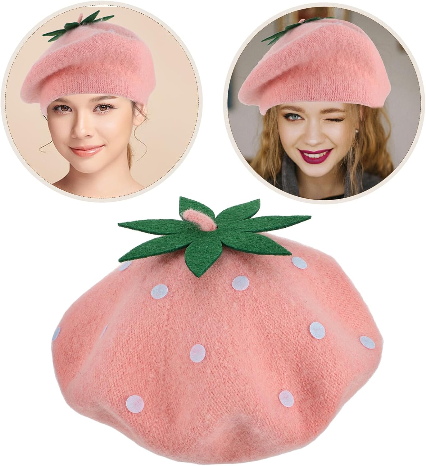 Wool French Beret Strawberry Painter Hat Pink Vintage Wool Felt Autumn Winter 48-52cm Artist Cap