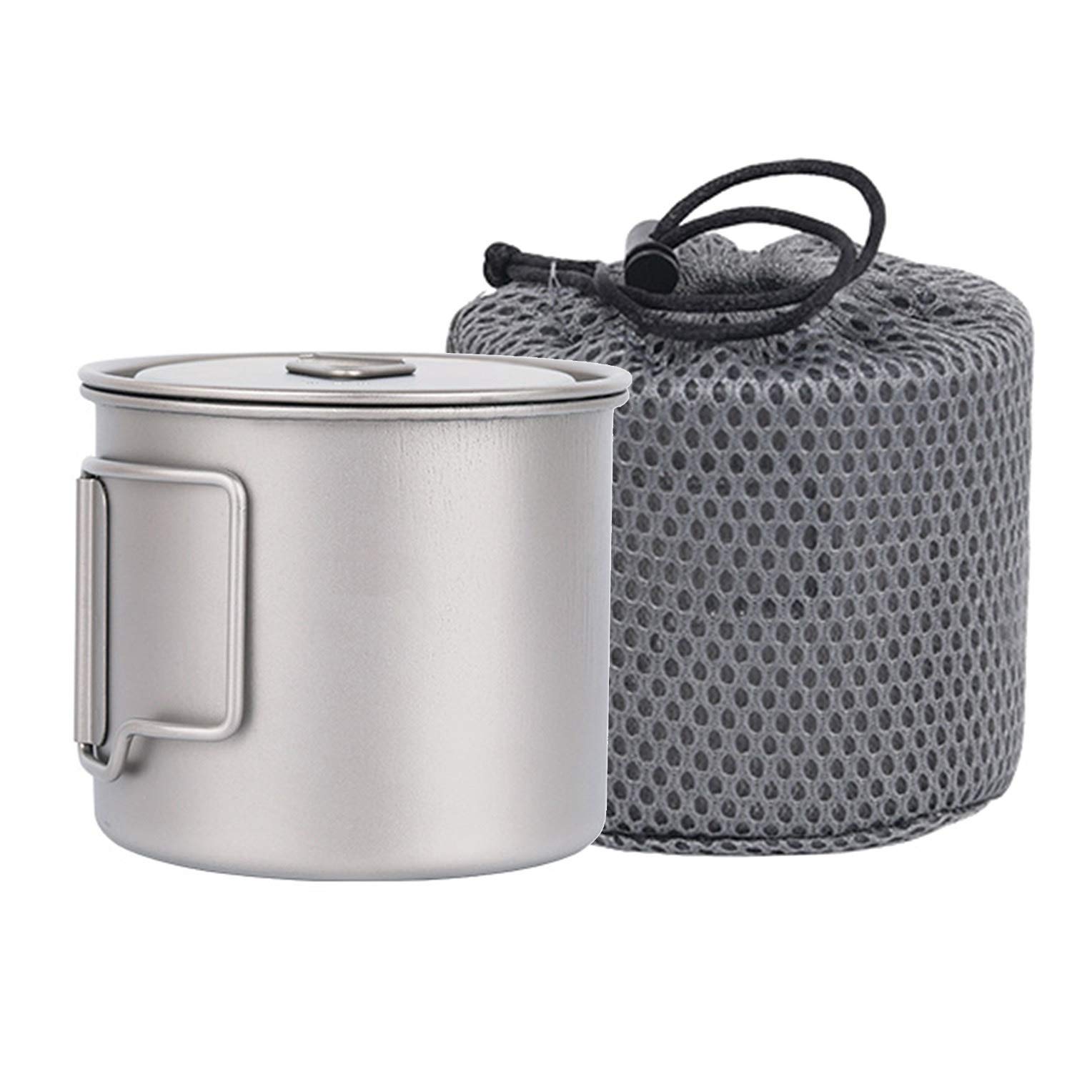 BERTY·PUYI Titan-Becher, 550 Ml Ultraleichter Tragbarer Topf Titan-Wasserbecher-Becher Für Outdoor-Camping, Wandern, Rucksack, Kaffeebecher Mit Klappgriff
