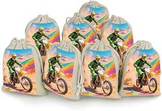8 Pcs Drawstring Gift Bag 5x7 Inch Natural Cotton Muslin Bag Reusable Fabric Vibrant Motorcycle Rider Favor Bags Empty Produce Gift Pouch for Sachet Tea Jewelry Birthday Wedding Party Home Supply