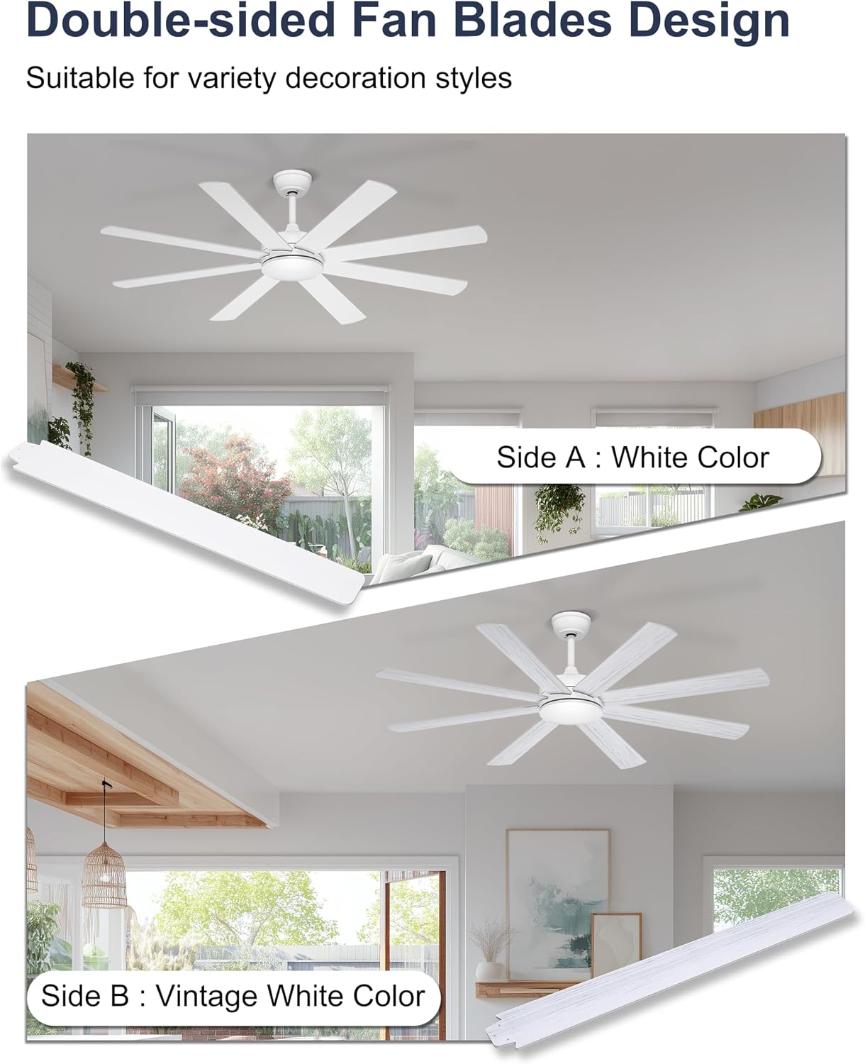 60'' White Ceiling Fan Without Lights for Indoor/Covered Outdoor thumbnail