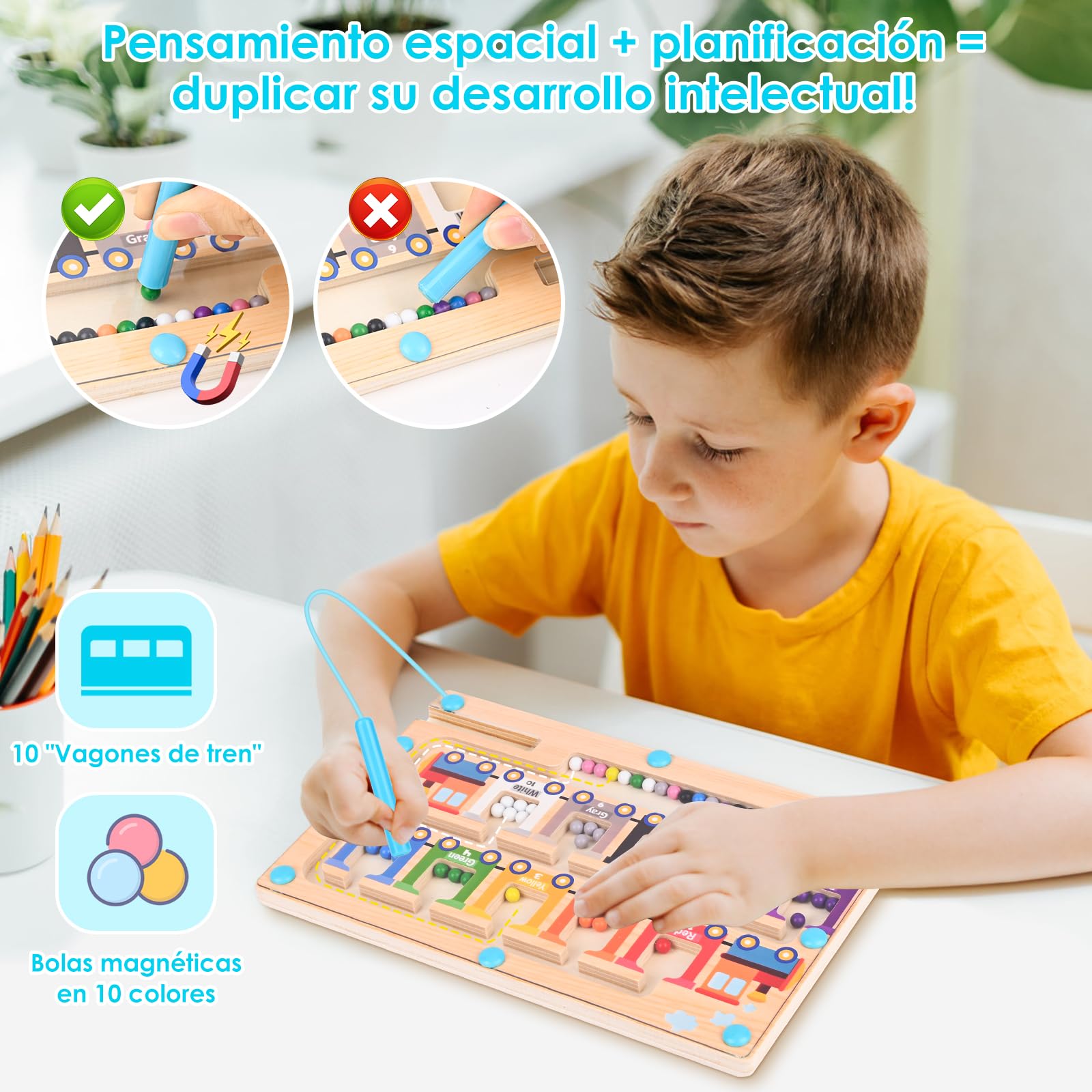 Juguetes Montessori 3 Años, Madera Laberinto Magnético Juguetes, Juegos Educativos Niños, Aprender a Clasificar los Colores, Contar, Regalos Educativos para Niños y Niñas a Partir de 3 Años
