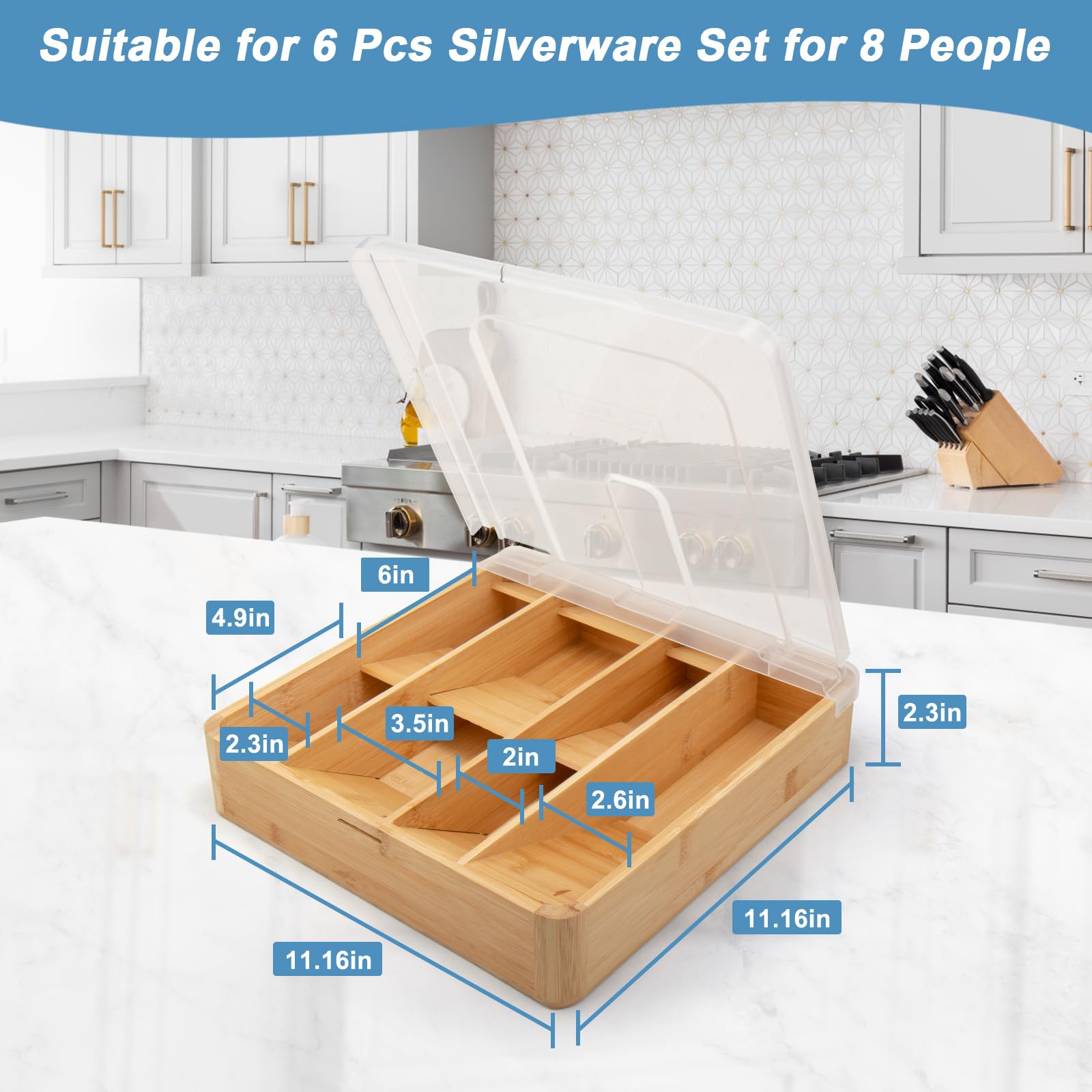 Cubertero Medidas Organizador De Cubiertos De Bambú Bandeja Con