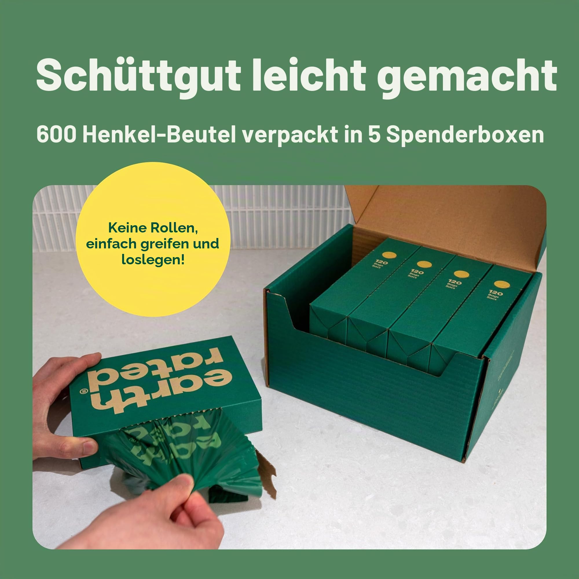 Earth Rated Hundekotbeutel mit Griffen, Vorteilspack, leicht zu binden und garantiert auslaufsicher, geruchlos, 600 Stück