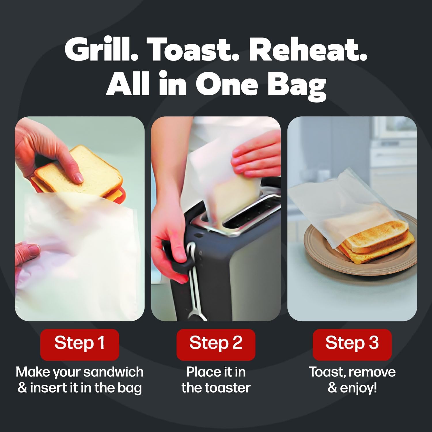 Reusable Toaster Bag - For Grilled Cheese Sandwiches, Pizza Rolls, + - Nonstick Toaster Bags Made of Teflon - BPA & PFOA Free Little Bags - Toaster Bags Reusable Up To 50 Uses (Set of 4)