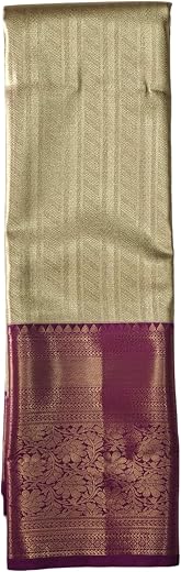 Traditional Kanjivaram pure Silk Saree, Gold with Purple Border, Mysore Floral Zari Design, Reception wear, Original Silk.