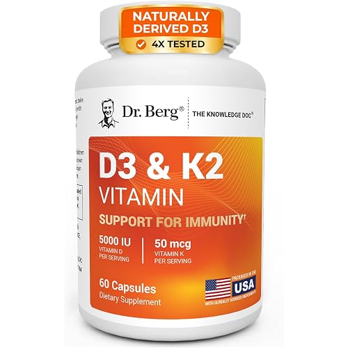 Dr. Berg 7-in-1 Vitamin D3 K2 5000 IU | Naturally Derived D3 | 4X Lab-Tested & Verified | High Absorption Formula | K2 D3 Vitamin Supplement | 60 Capsules