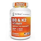 Dr. Berg Maximum Strength 7-in-1 Vitamin D3 K2 5000 IU | Naturally Derived D3 | 4X Lab-Tested & Verified | High Absorption Formula | K2 D3 Vitamin Supplement | 60 Capsules