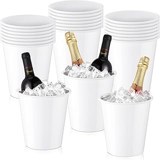 Layhit 24 Packs Plastic Ice Buckets for Parties 3 Liters Wine Bucket Portable Ice Holder Disposable Wine Cooler for Party Wedding Party Beverage Champagne Soda and Beer (White)