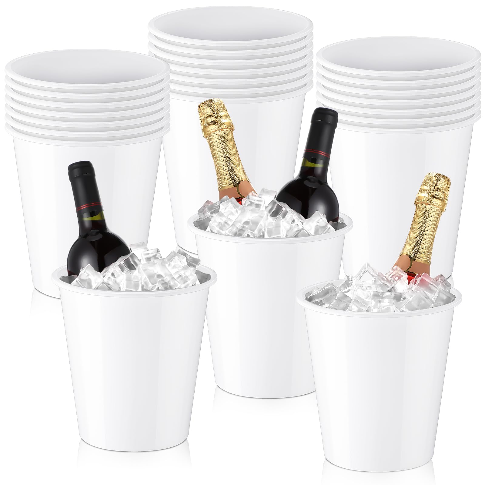 Layhit 24 Packs Plastic Ice Buckets for Parties 3 Liters Wine Bucket Portable Ice Holder Disposable Wine Cooler for Party Wedding Party Beverage Champagne Soda and Beer (White)