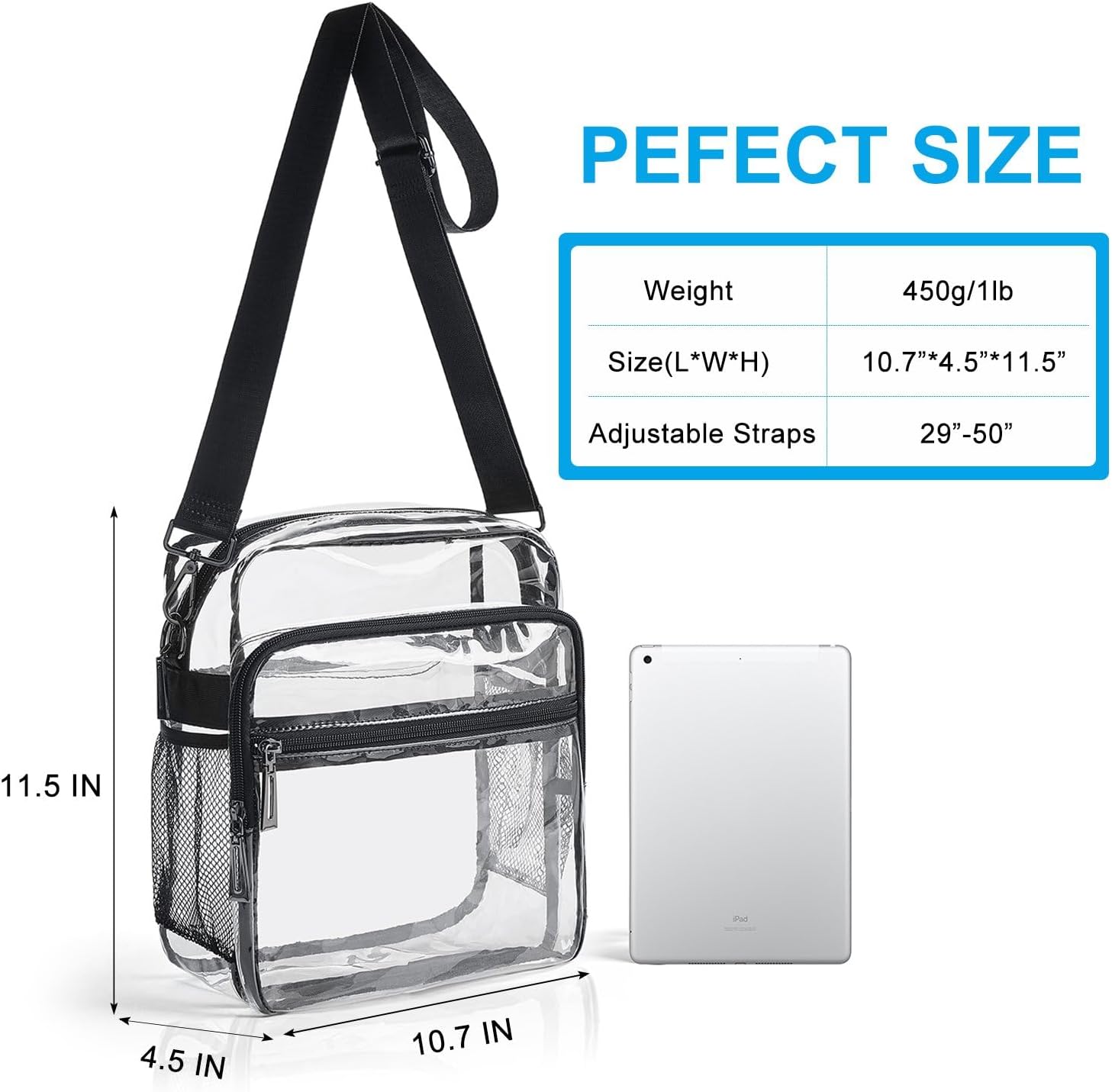 Clear Bag for Stadium Events 12x6x12 Clear Purse with 3-Zipper Pockets Crossbody Handbag Tote for Concerts Sports - Image 4