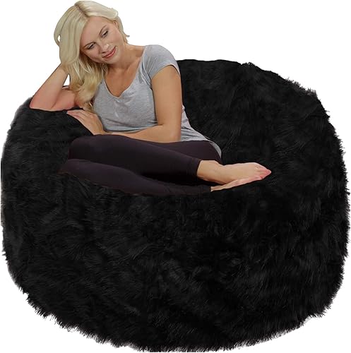 Miniatura 4 de Chill Sack - Puf de espuma viscoelástica, funda de piel sintética de felpa de 4 pies