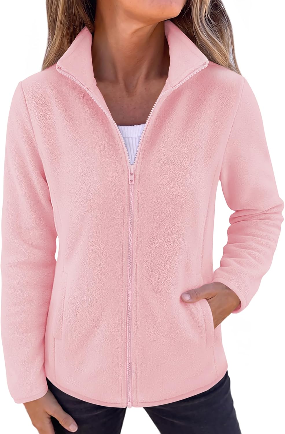 Zeagoo Coats for Women Soft Fall Fleece Jackets Zip Up Outwear Clothes | Navy Polar Fleece Jackets 2026 Fall Fashion Clothes Soft Warm Coats for Winter