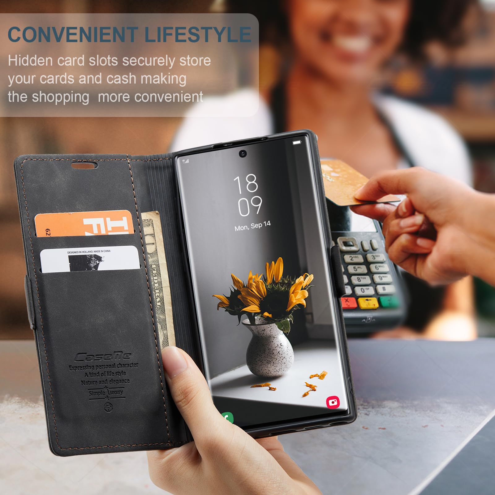 Etui do Samsung Galaxy S22 Ultra, portfel ze skóry PU, z uchwytem na karty, Kompatybilny Kabura magnetyczna, odporne na wstrząsy etui na telefon z klapką do Samsung Galaxy S22 Ultra, Czarne