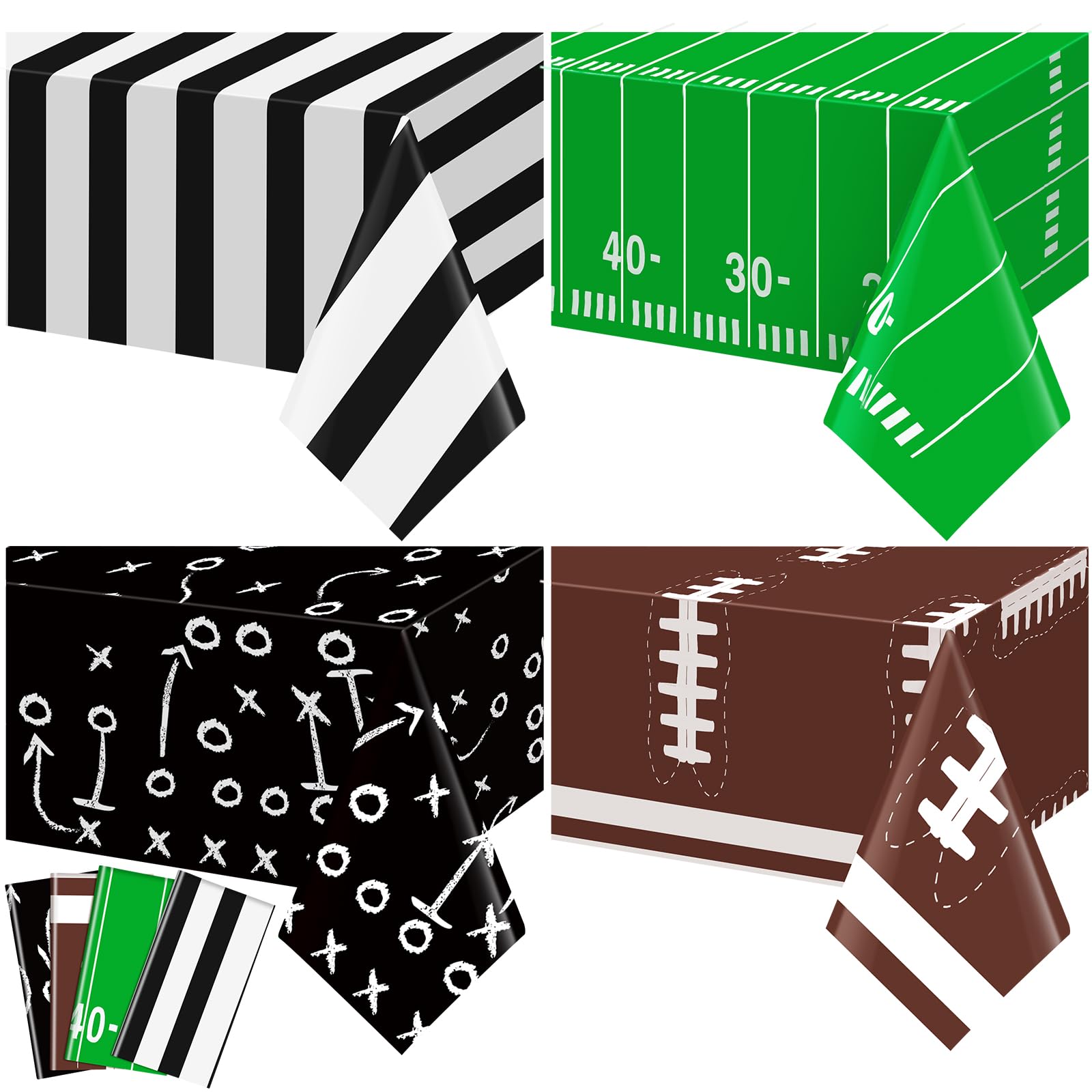 Qinyoung 4 Pack Football Theme Tablecloths, Football Themed Party Favor Supplies, Disposable Plastic Rectangle Sports Table Covers for Sports Birthday