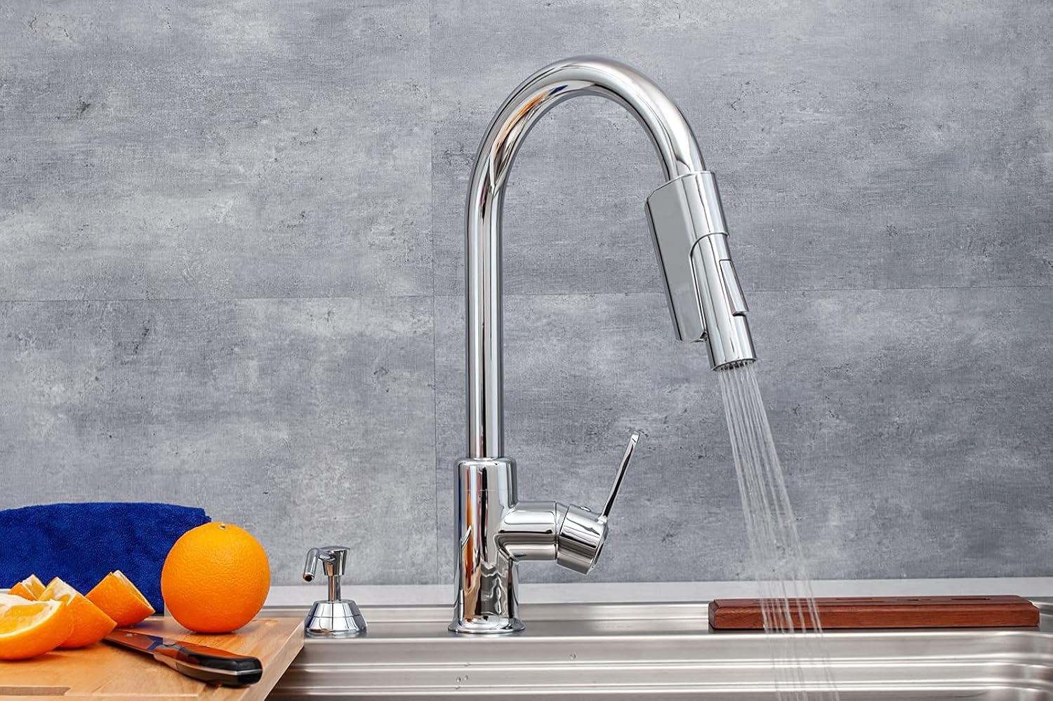 Two-Sensor Touchless Kitchen Faucet with Pull Down Sprayer, Single Hole Chrome Kitchen Faucet with Temperature Control, Stainless Steel Kitchen Sink Faucet, TS-6102C