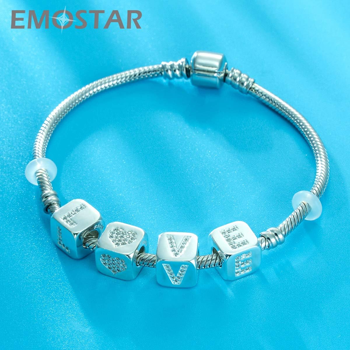 EMOSTAR Dice-Shaped 26 Block Letters Charms Initial A-Z Alphabet Beads, 925 Sterling Silver Square Cube Charms with CZ fits European Women Bracelet, Gifts for Birthday/Christmas/Mom/Lover - Image 4