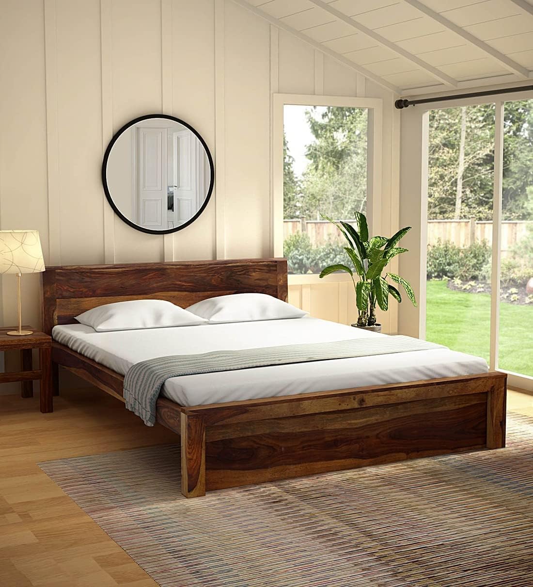 SHREE NATURAL Solid Sheesham Wood Queen Size Bed Without Storage for ...