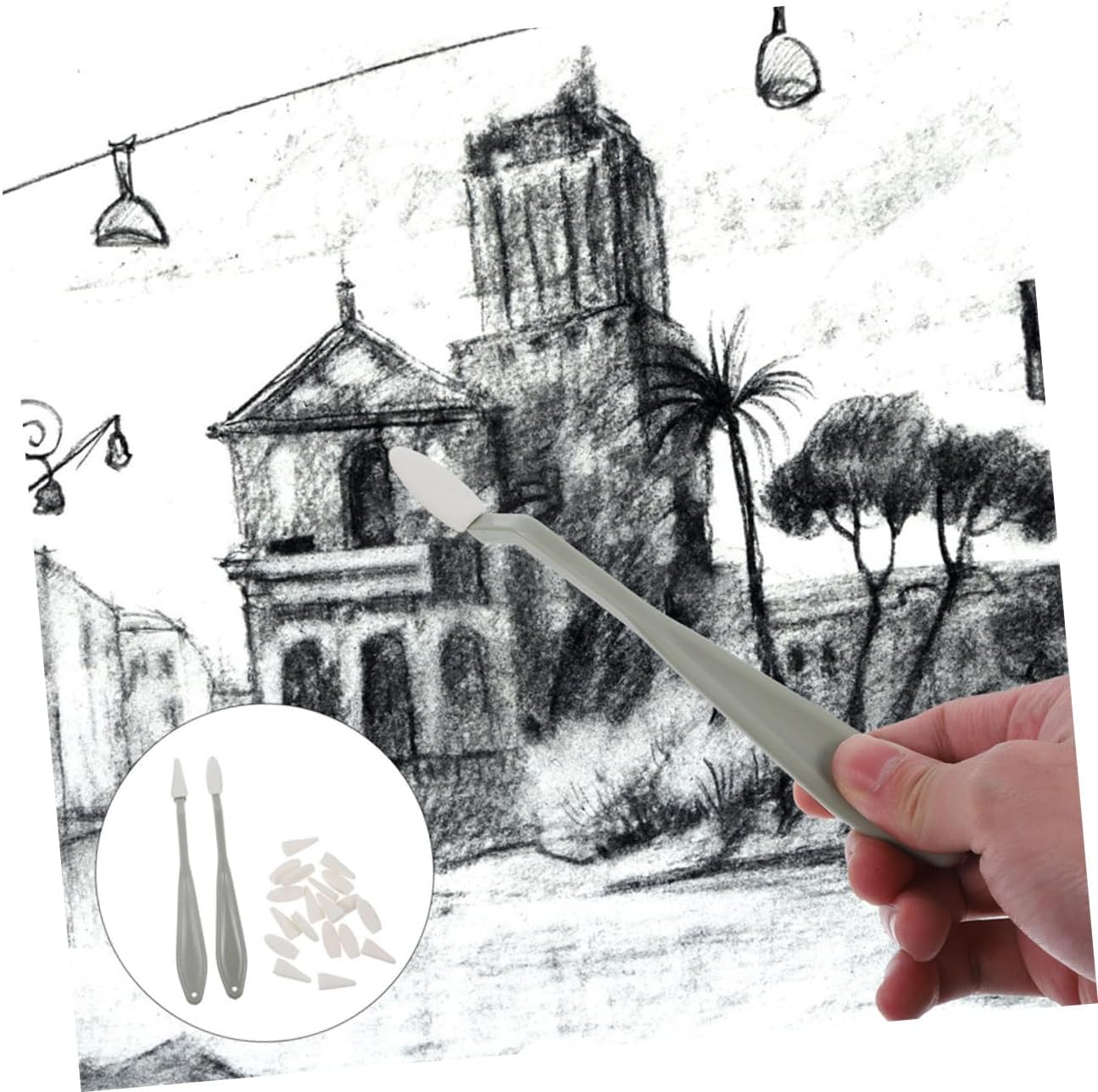 2 Sets Sketch Blending Stumps for Artists, Plastic Sponge Eraser