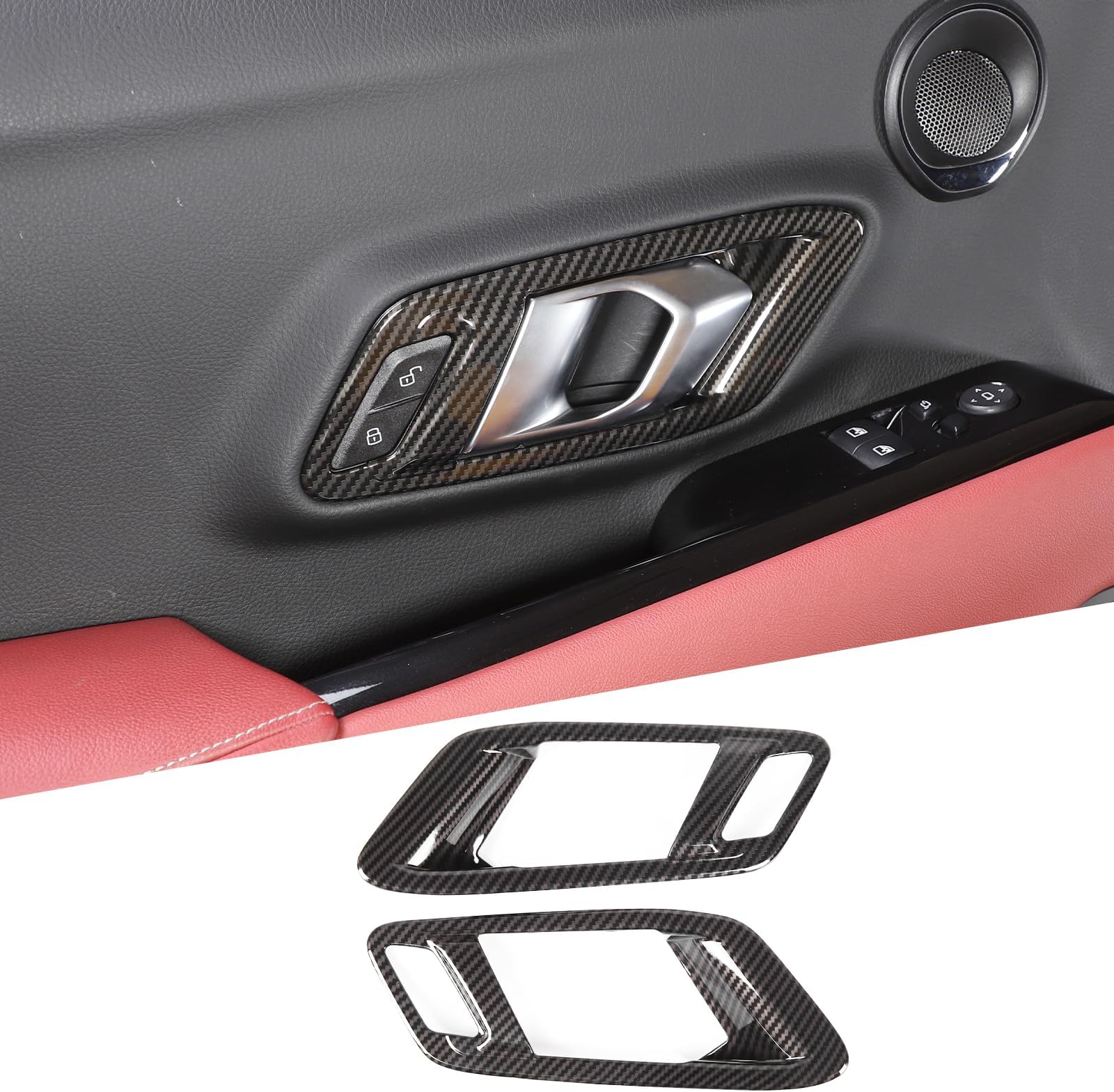Fit for Toyota Supra GR A90 A91 MK5 2019-2026 Inner Door Handle Frame, ABS Door Inner Grab Handle Trim Cover Sticker, Car Interior Decoration Accessories 2Pcs (Carbon Fiber Pattern Black)