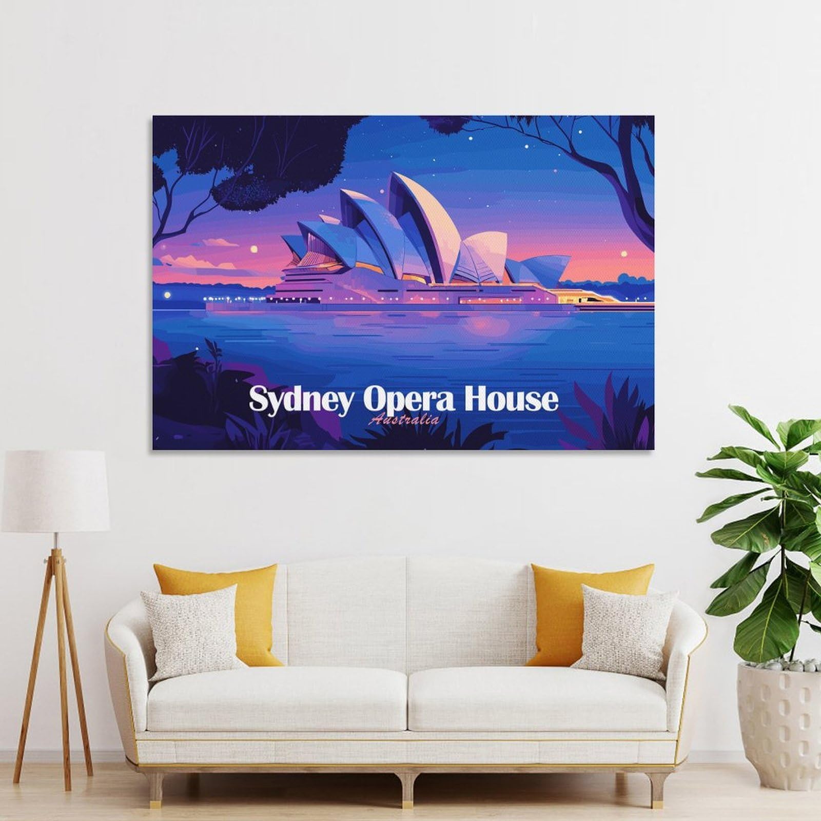 Junmoney Unframe-Style-20 Decorative Wall Artwork Sydney Opera House At Night, 20X30inch(50X75cm), For New Homes, Bedrooms Or Workspaces, Canvas Artwork With Gifting Potential