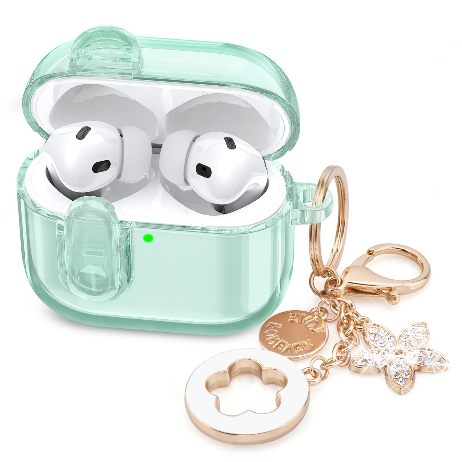 (with Lock) Clear Case Compatible for Cute Apple Airpods Pro1/2 Cases with Bling Keychain, VISOOM TPU Transparency Air pods Pro 1st 2nd Generation Earbuds Bling Keychain for iPod Pro2 1
