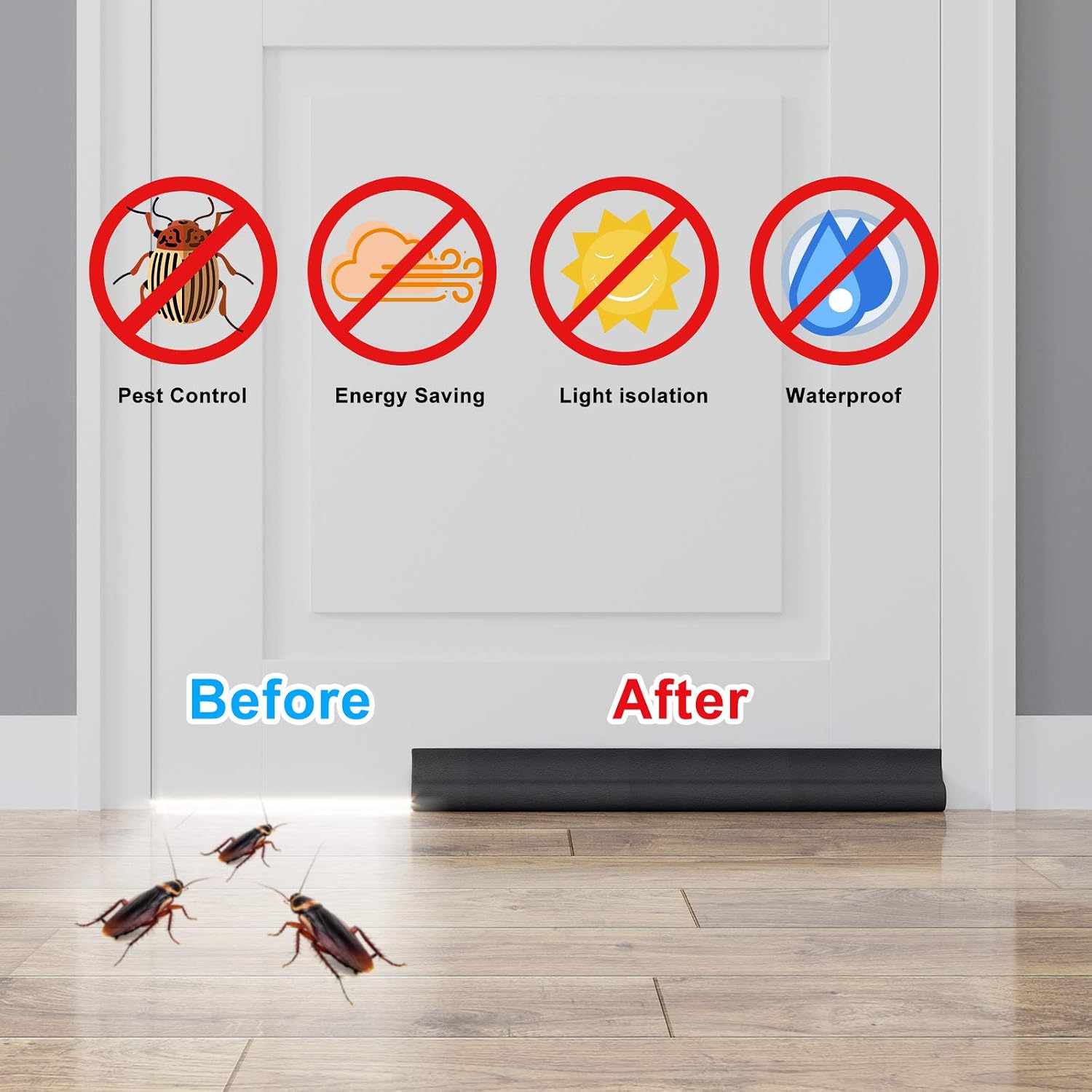 Trenect Door Draft Stopper Soundproof Noise Reduce Under Door Draft Stopper for Energy Saving Adjustable Dust Blocker 37inches Door Seal