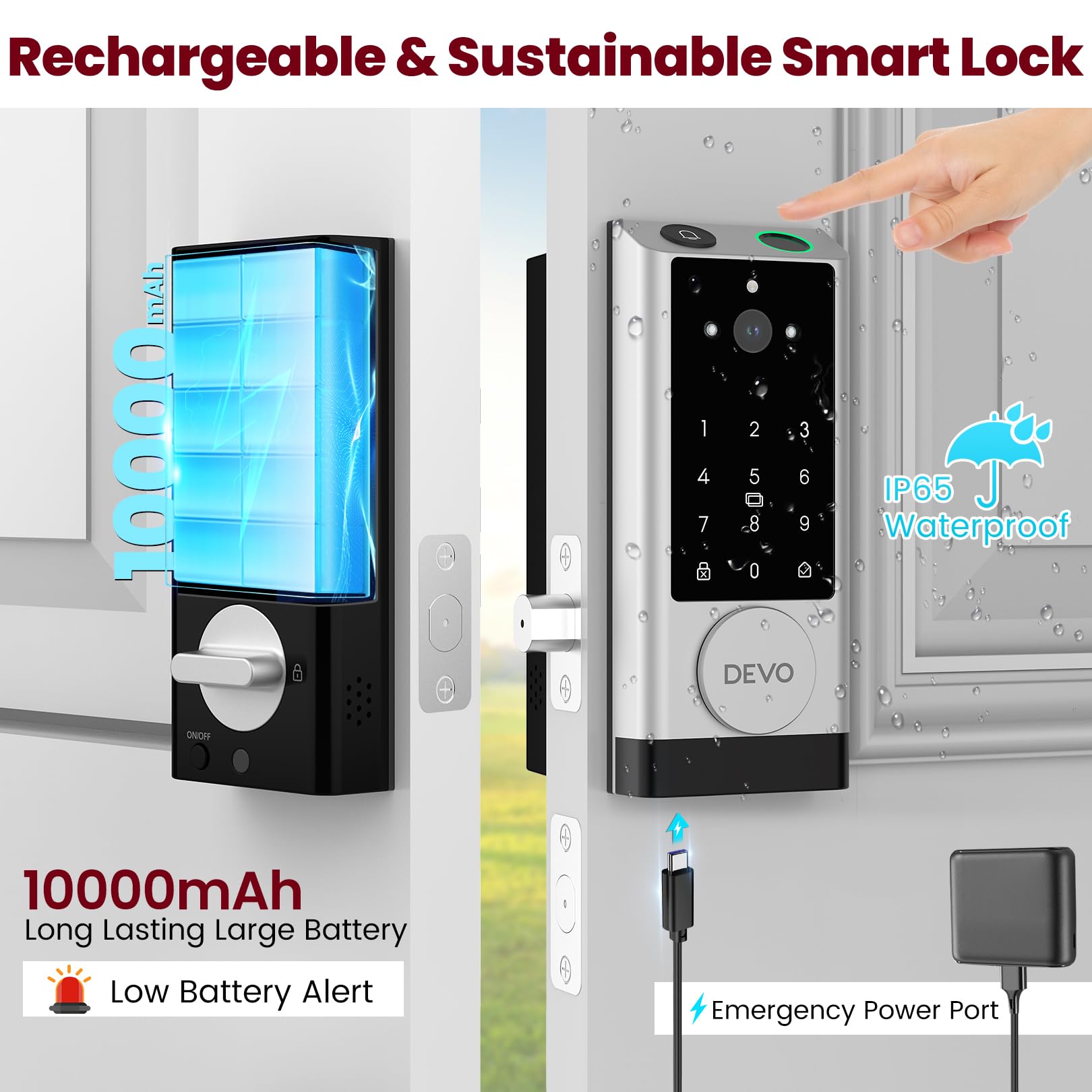 Devo G1 Smart Lock With Camera & Doorbell - 6-in-1 Fingerprint Keyless Deadbolt, Built-in Wi-Fi, Auto Lock