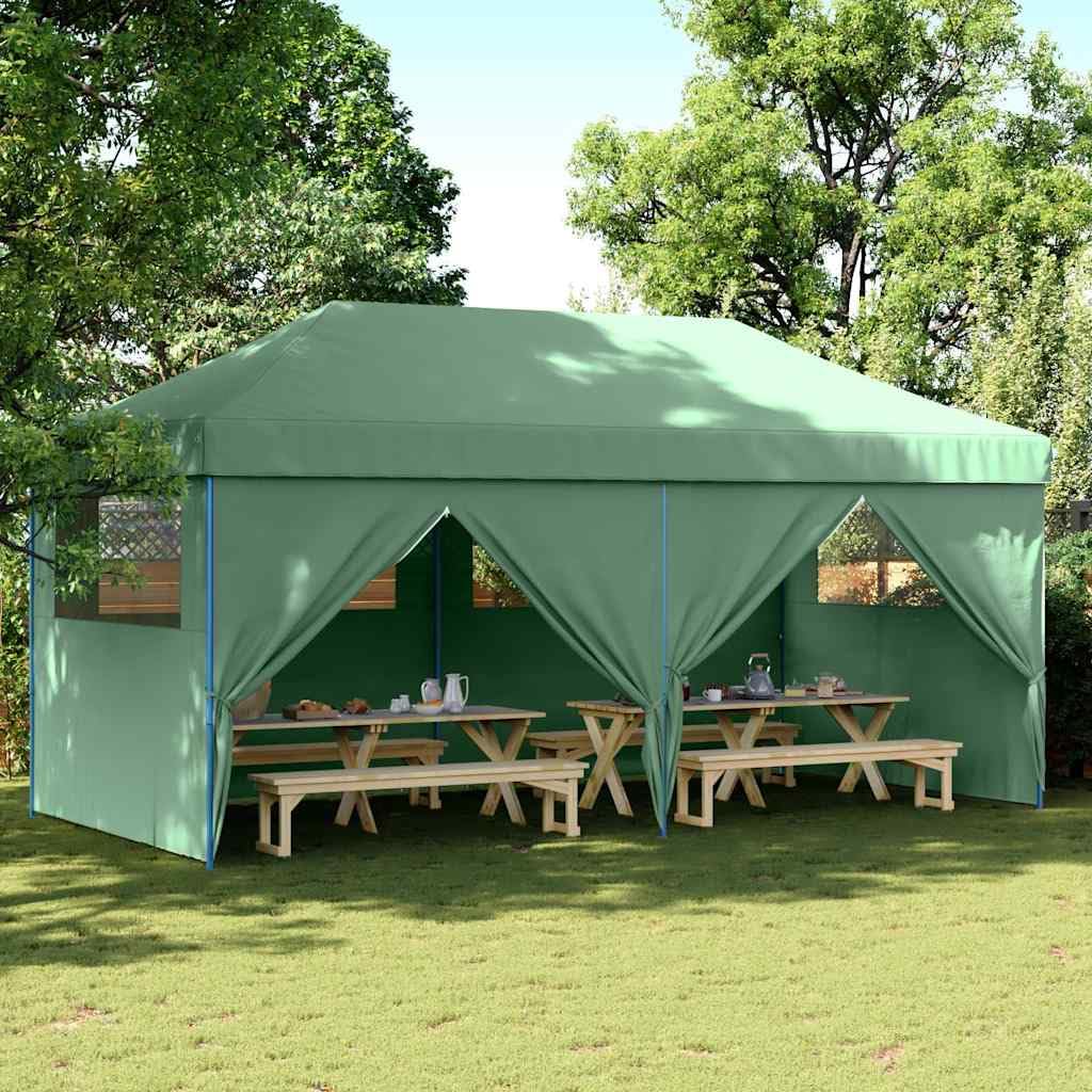 Tente de réception pliable verte avec 4 parois pour vos repas de jardin champêtres