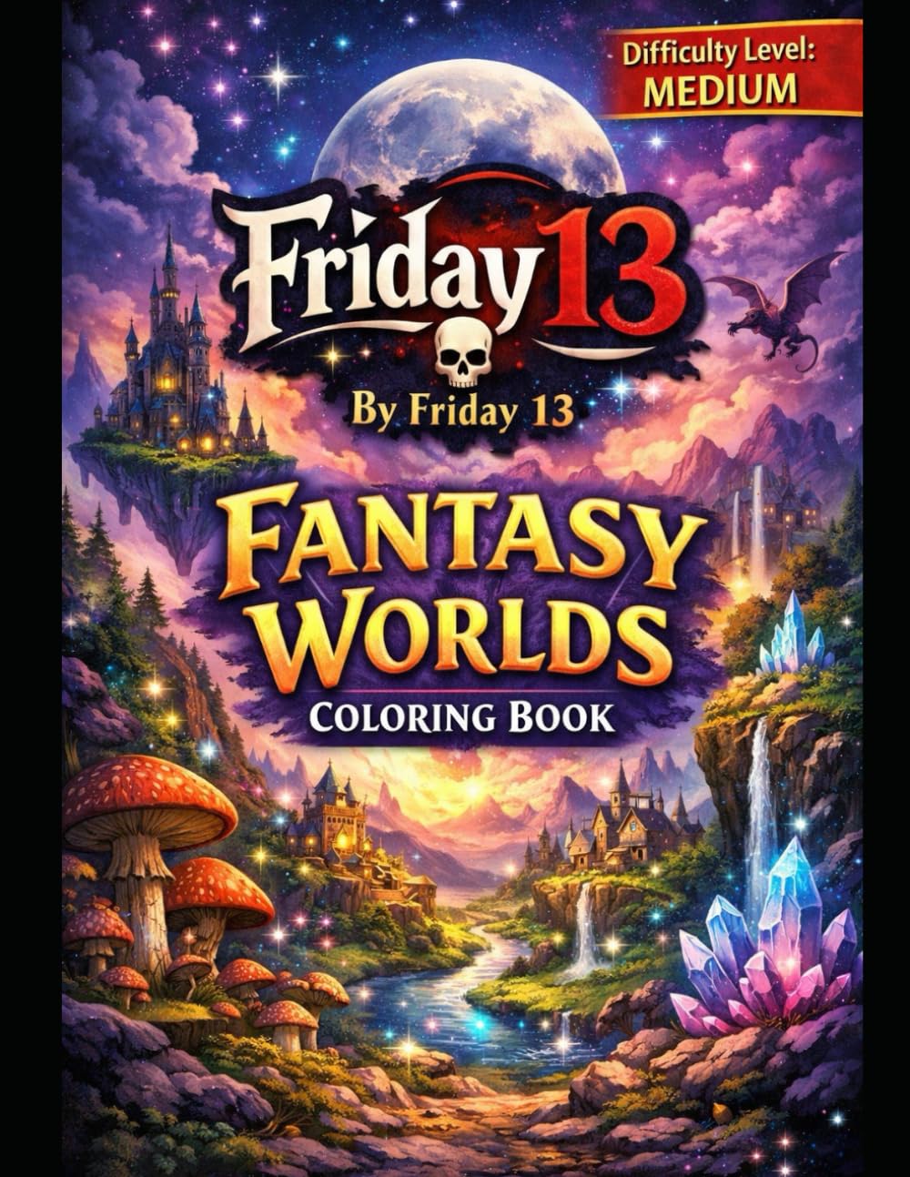 Friday 13 – Fantasy Worlds Coloring Book: Mystical Realms, Magical Lands & Enchanted Scenes for Adults & Kids (Friday 13 Coloring Books)