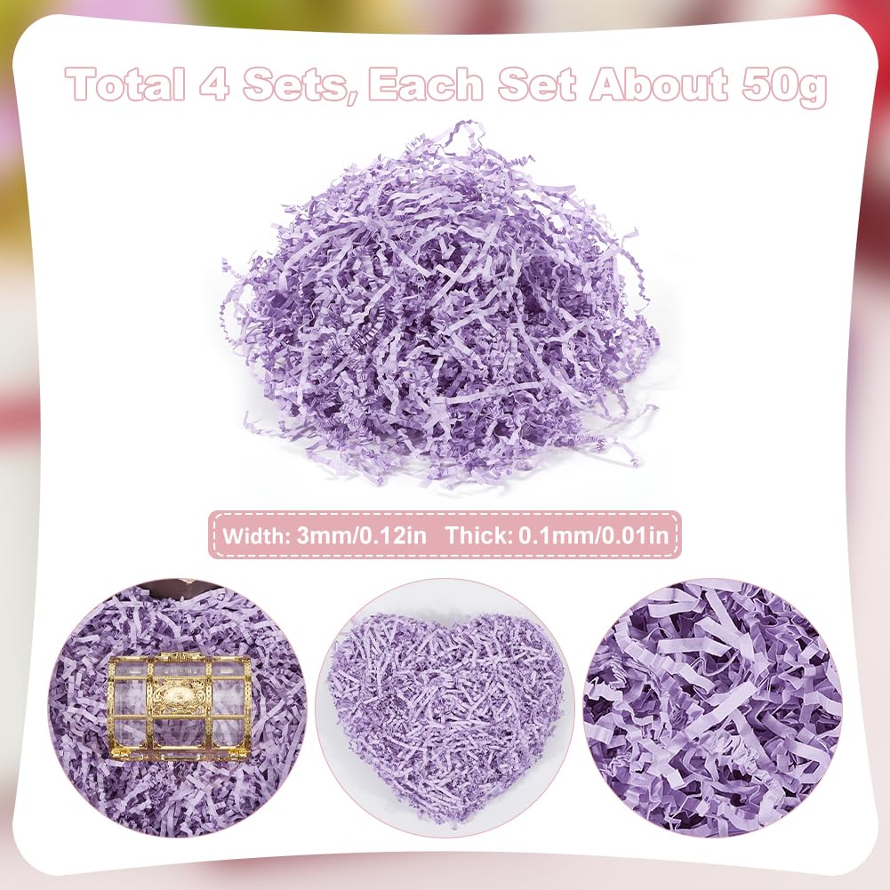 SOFPLATE 4 lot de 7 oz de Papier de Remplissage Déchiqueté Violet Froissé pour Emballage de Confettis Déchiqueté Lilas pour Boîte à Panier de Remplissage D'Expédition pour Bricolage Mariage Noël Anniv