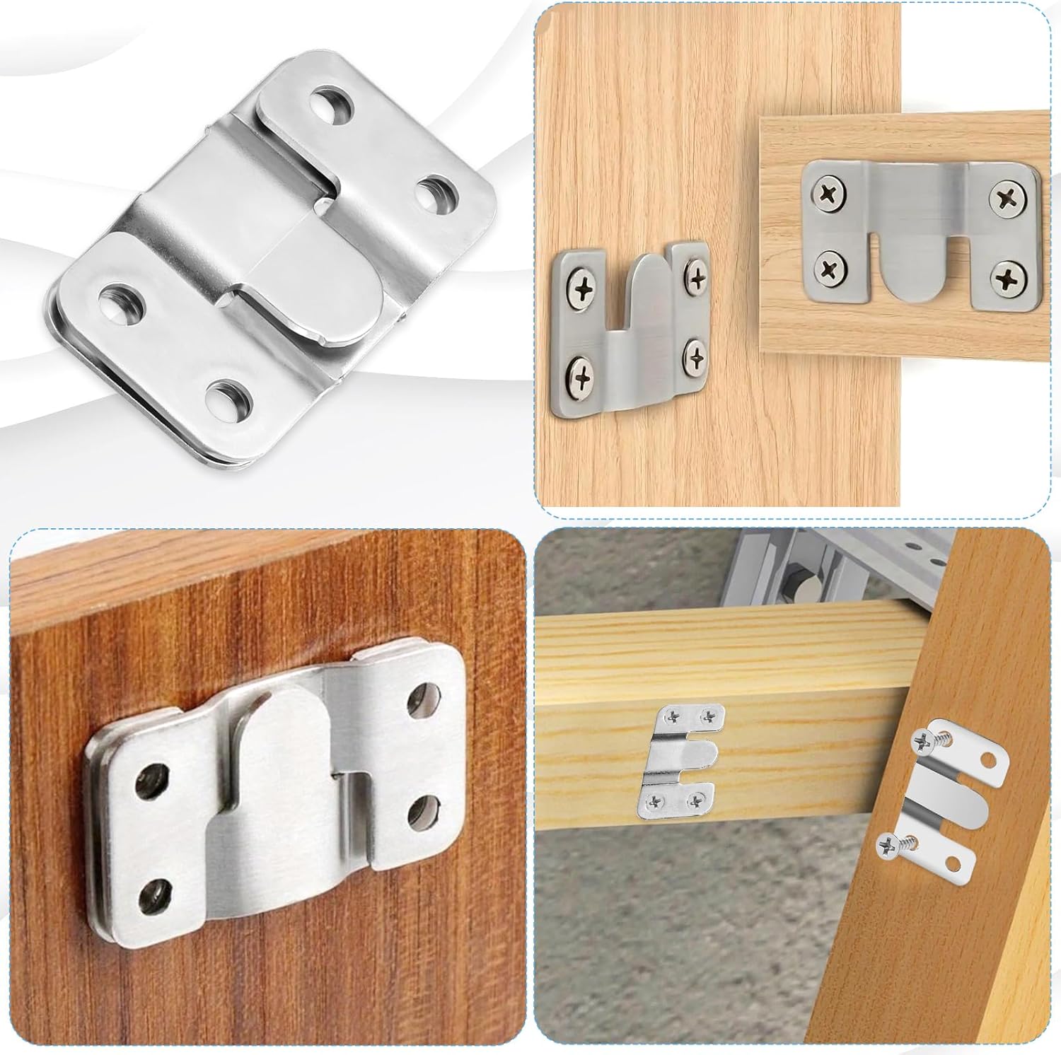 Dimeho Flush Mount Bracket 4 Pairs Interlocking Flush Mount Bracket with Screws Headboard Wall Mounting Brackets Large Picture Hanger Hanging Buckle Furniture Connector Sectional Couch Connectors