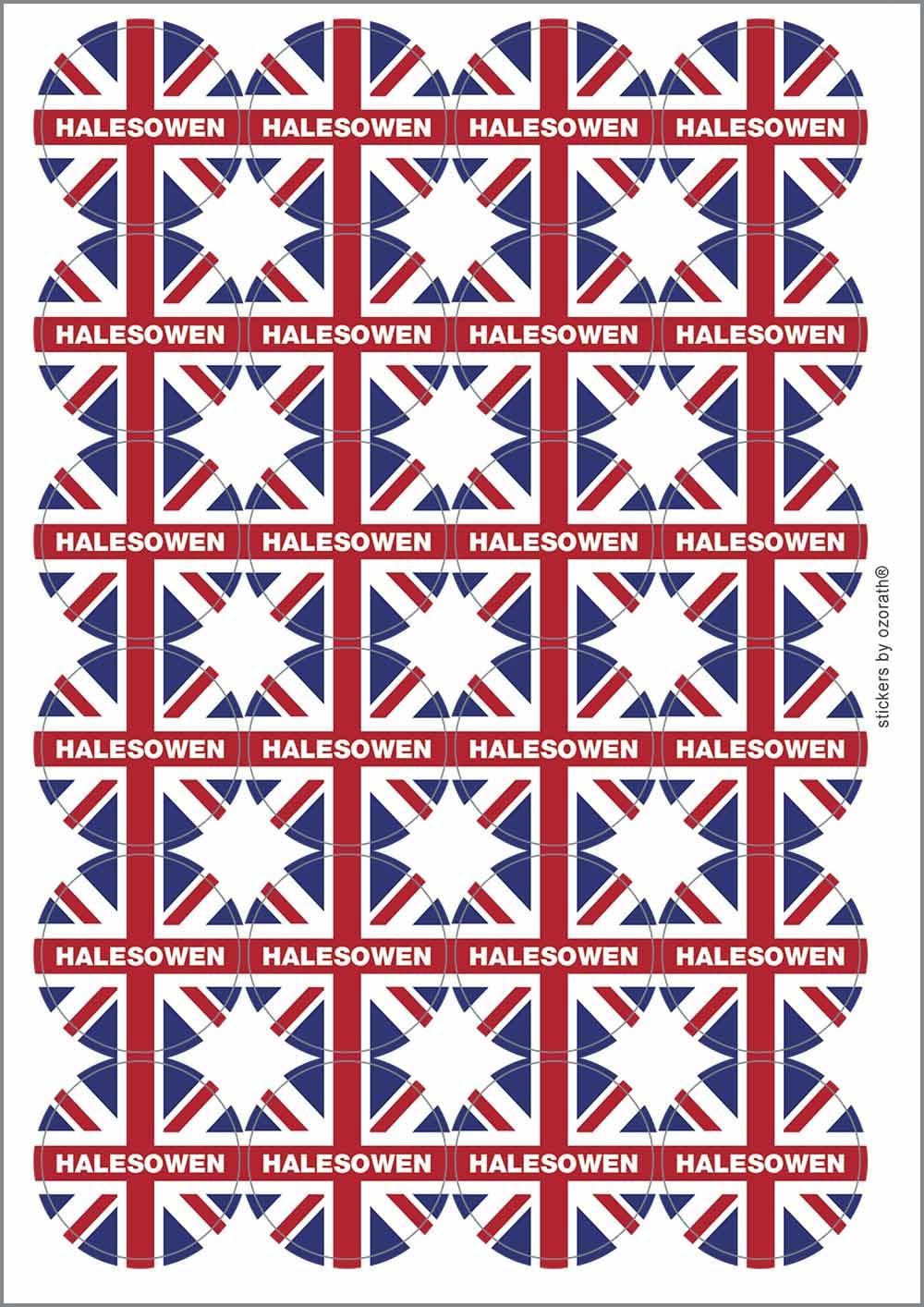 Halesowen Union Jack Circular Matt Paper Stickers A4 Sheet of 24 (Each Sticker is 45mm Diameter)