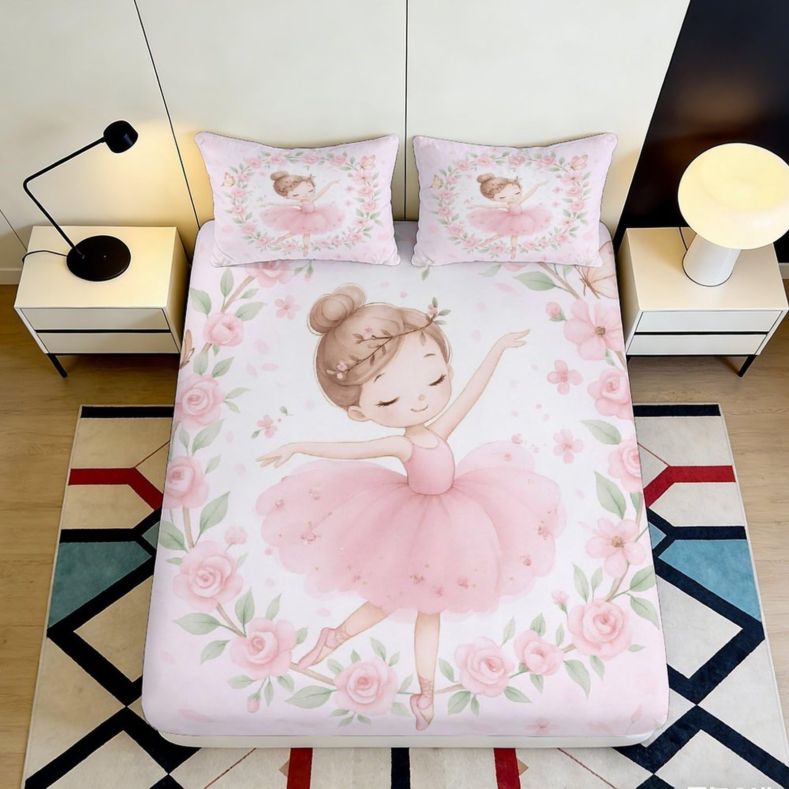 Pnayamiorkfel Girls Style-6 3D Printed Ballet Fitted Sheet Microfiber Pink Floral Bed Cover For Bedroom Guest Room Decor Machine Washable 90X200x25cm