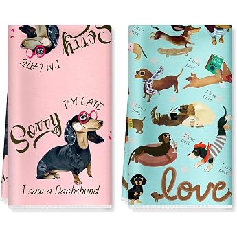 2er Set Geschirrt cher Retro Dackel Baumwollanteil K chent cher Saugstarke Pflegeleicht K chenhandtuch Saugstarke Geschenk f r Urlaub Einweihungsfeier K che Dekoration 42 x 70 cm