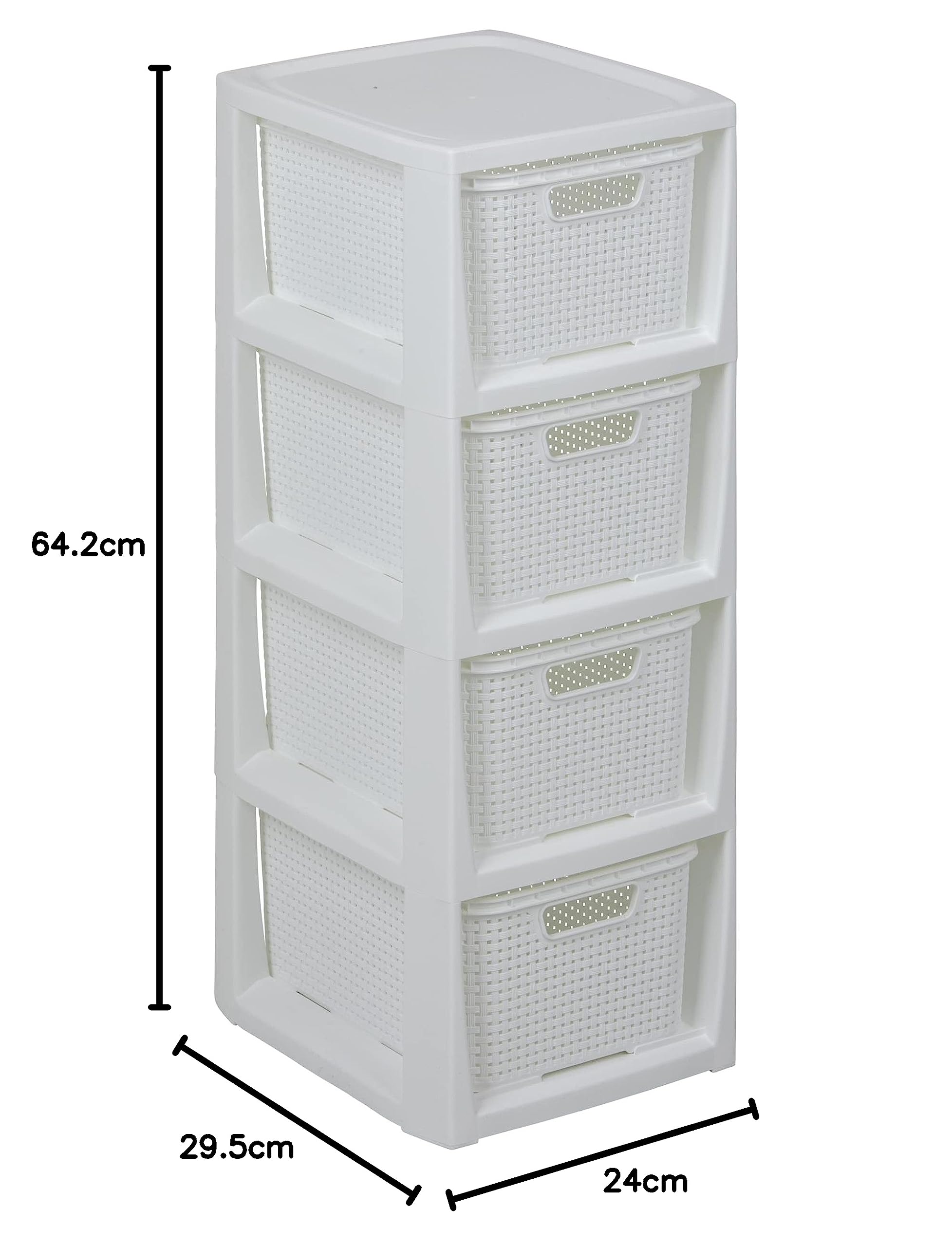 BranQ - Home essential - Estantería en diseño de ratán, plástico Polipropileno sin bisfenol A, Color Blanco, 29,5 x 24 x 64,2 cm, 4 cestas