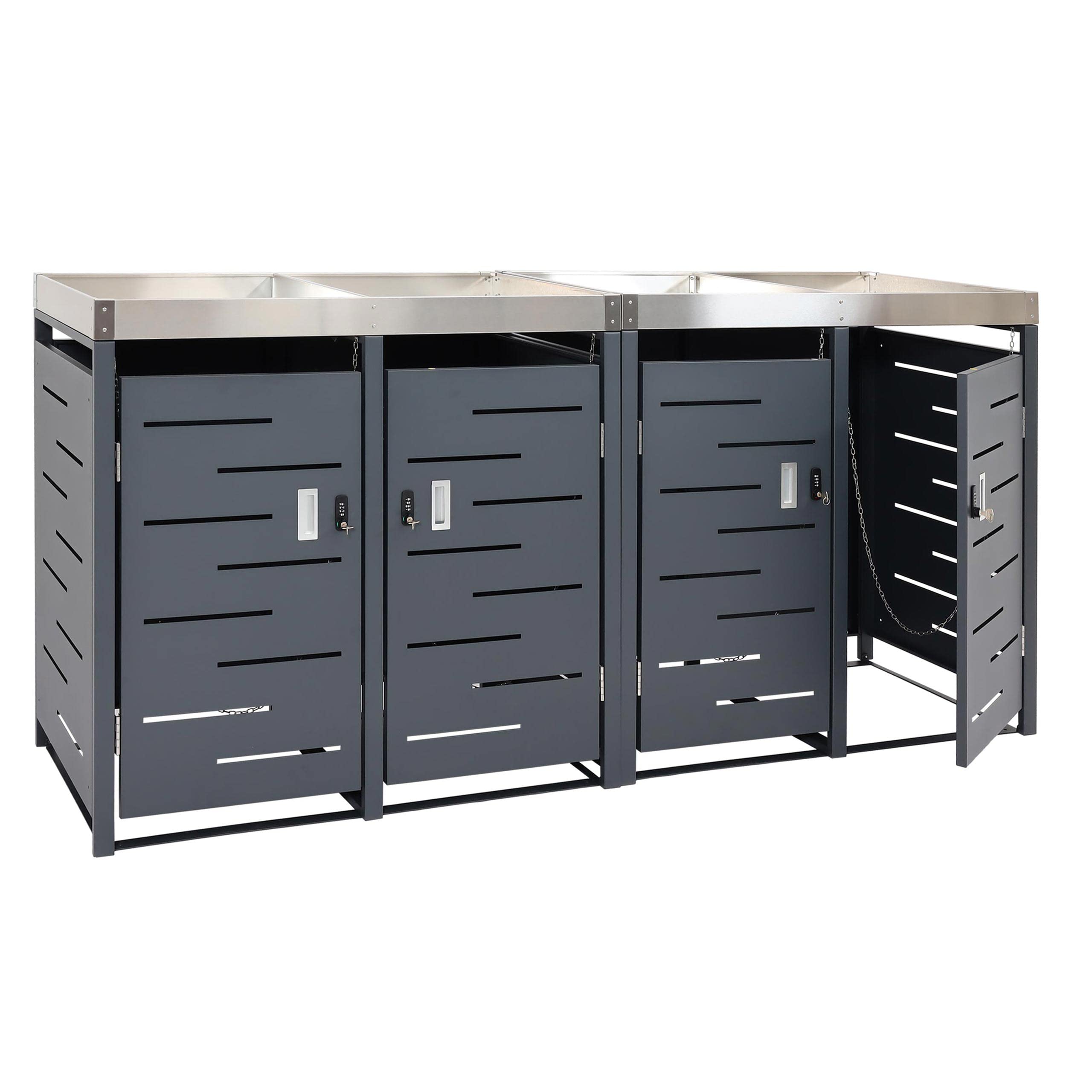 Mendler Juego de 4 cubos de basura HWC-H40b, contenedor de basura, jardinera de acero inoxidable, combi de metal, 78 kg, 101 x 51 x 59 cm, ampliable