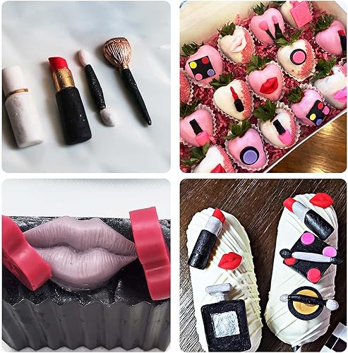 Miniatura 6 de Moldes de silicona de chocolate para maquillaje, molde de fondant de lápiz labial para hornear decoración de pastel de cumpleaños de niña,