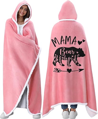 Regalos de Navidad para mamá de hija, hijo, niños, acogedora manta con capucha de forro polar sherpa rosa, regalos de cumpleaños únicos para mamás,
