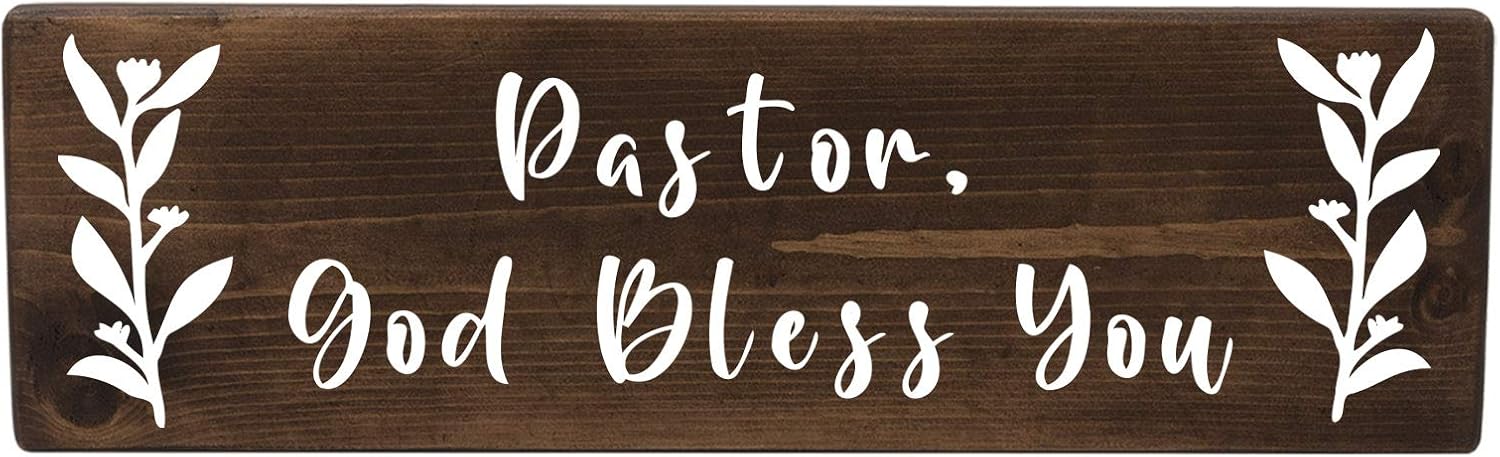 Pastor God Bless You Christian Biblical Gift Wood Wall Sign Gift for Pastor Pastor Appreciation Decor Real Wood Plaque Gift of Love Hope Peace Faith Family Friend (Natural 18Inch)
