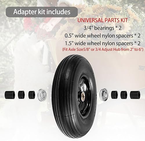 Miniatura 5 de Neumático y rueda 4.00-6, neumático de carretilla de 13 pulgadas para carretillas, carretillas, carritos gorila, vagón, agujero de eje de 58