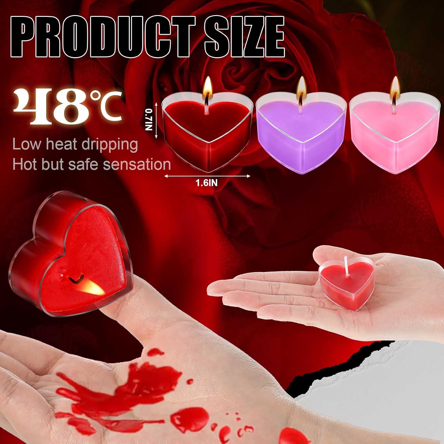 Tisancy 6 Pcs Low Temperature Candles, Romantic Valentine's Day Gifts Candles, Body Safe Wax Low Heat Smokeless Unscented Tea Lights for Valentine's Day (Mixing Colors, Heart)