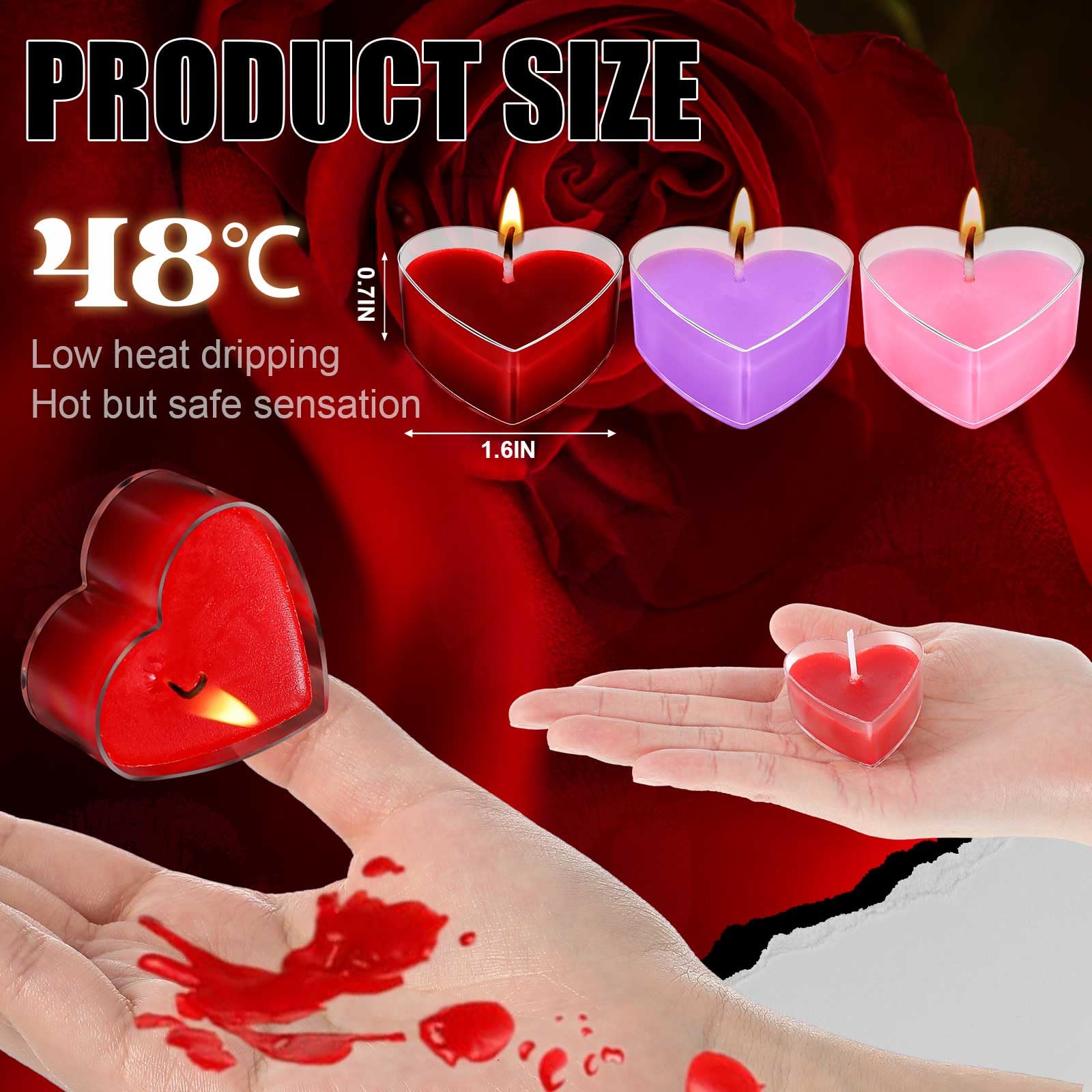 Tisancy 6 Pcs Low Temperature Candles, Romantic Heart Candles Body Safe Wax Low Heat Smokeless Unscented Tea Lights for Anniversaries Decor(Red): Mixing Colors Heart
