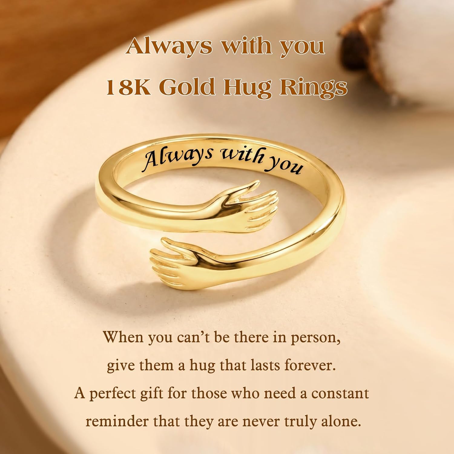 Sterling Silver Hug Ring for Women Teen Girls Adjustable Love Promise Ring Inspirational Friendship Open Ring Hope Love Heaven Promise Friendship Rings Mothers Day Birthday Gift for Daughter Granddaughter Mom Wife Sister Best Friend
