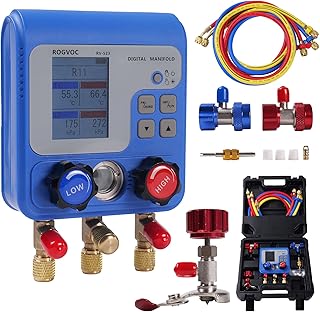 Rogvoc Digital Manifold Gauge Set, HVAC Pressure and Air Tightness Test Gauges, Refrigerant AC Gauges with 3 Hoses, for R2...