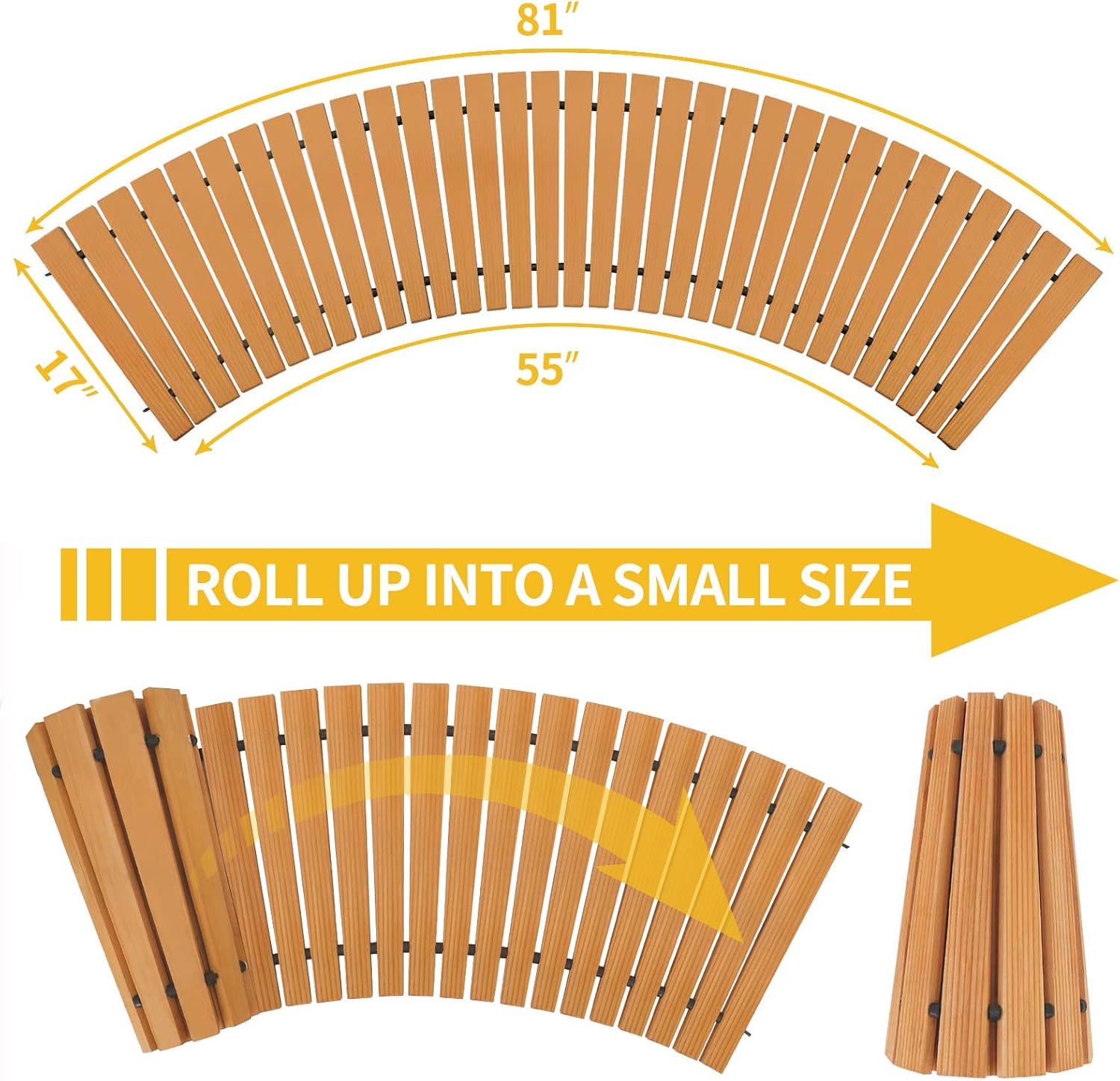 6FT Wooden Garden Pathway, Roll Out Wooden Curved Pathway Weather-Resistant Walkway for Outdoor Patios 17" W Roll Out Hardwood Walkway with Non-Slip Surface Wedding Party Pathways (Curved)