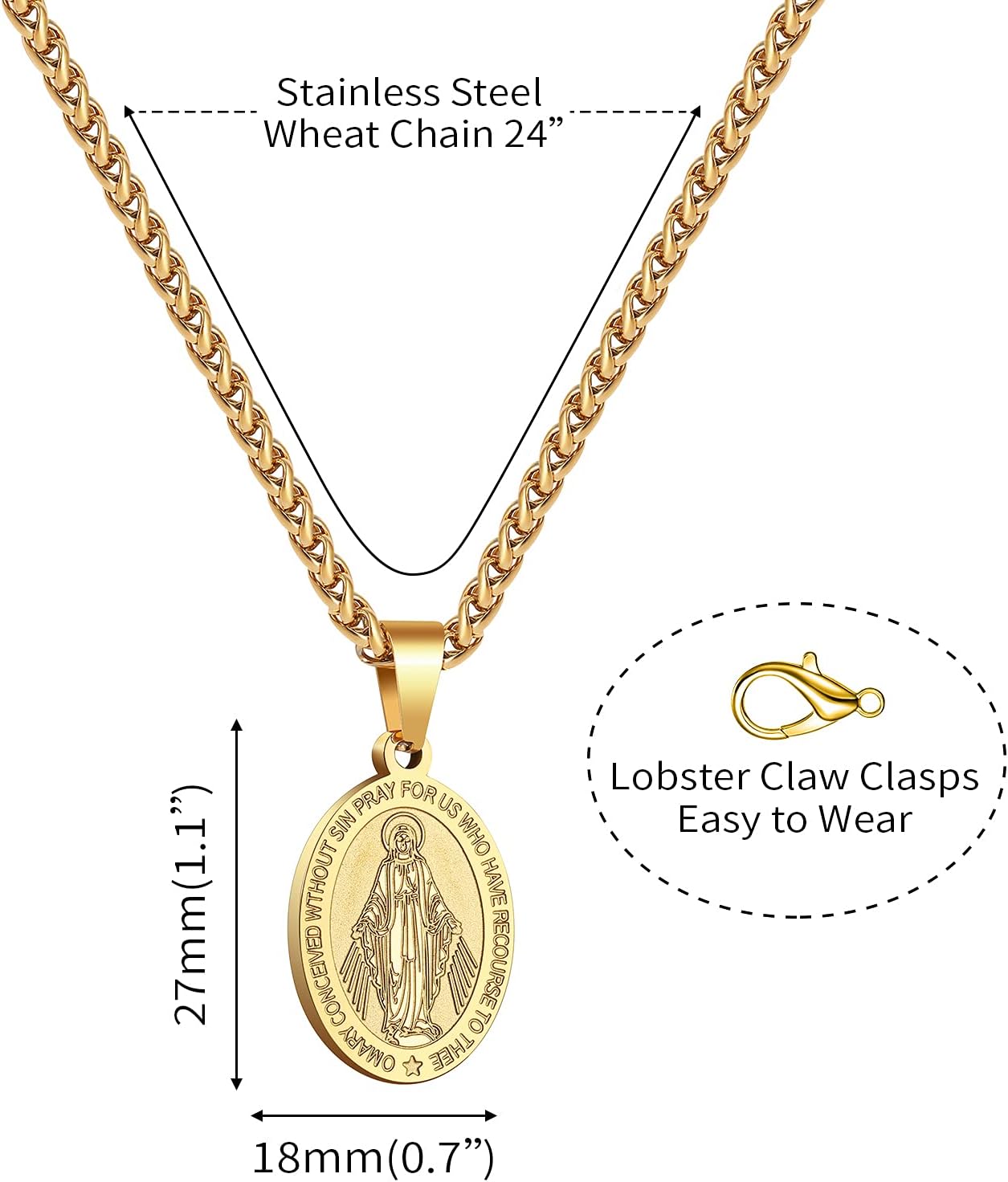 P. BLAKE Oval Saint Christopher/Michael/Joseph/Jude/Virgin Mary/Joseph/Francis/Patrick/Anthony/Benedict/Thomas Necklace for Men Women, Stainless Steel Catholic Patron Pendant with Chain 24 Inches - Image 6